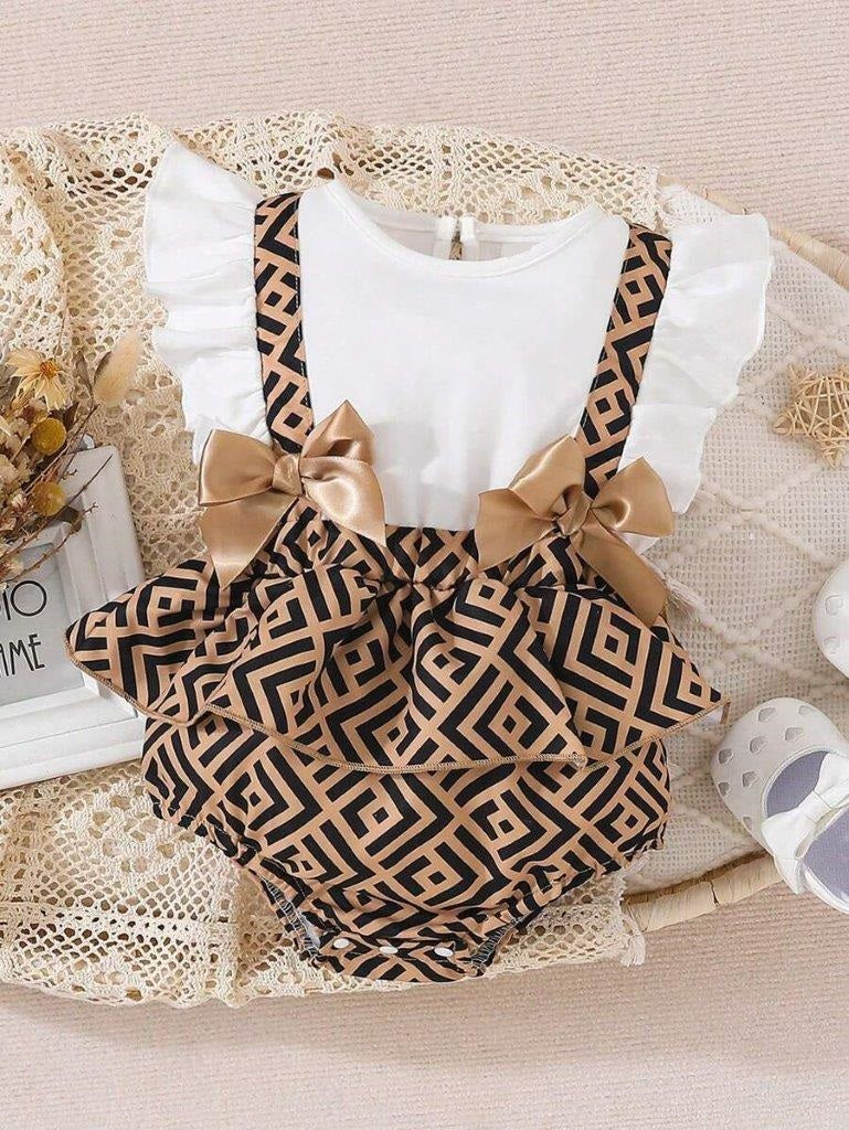 Baby Double Bow Patterned Bodysuit Dress