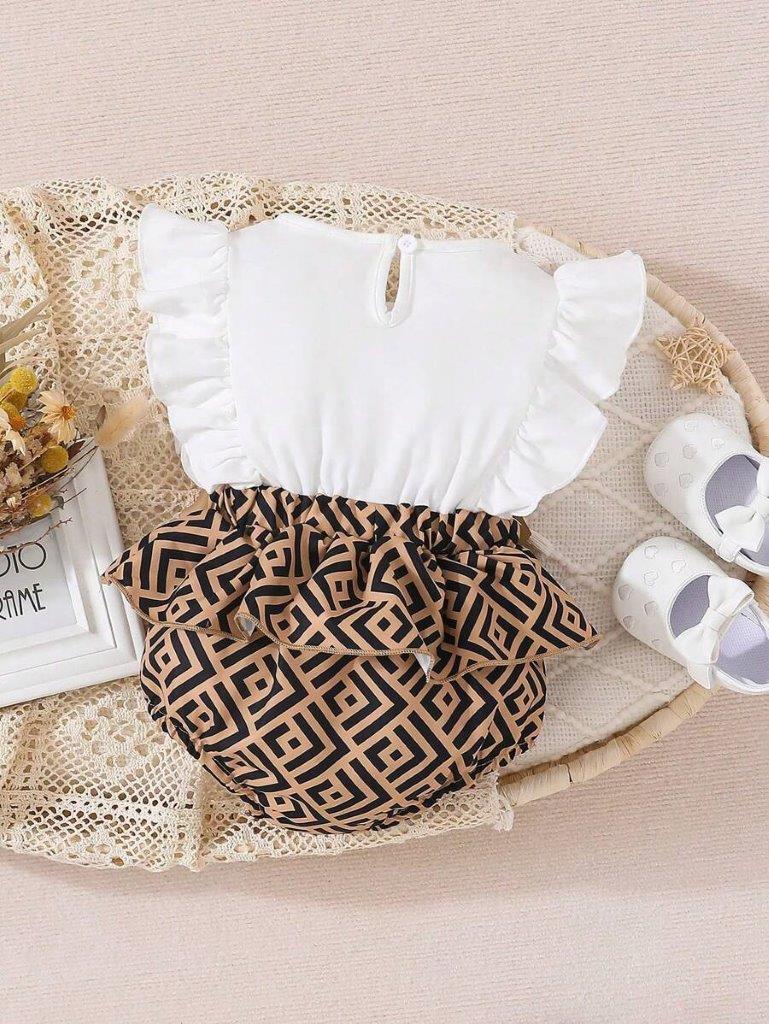 Baby Double Bow Patterned Bodysuit Dress