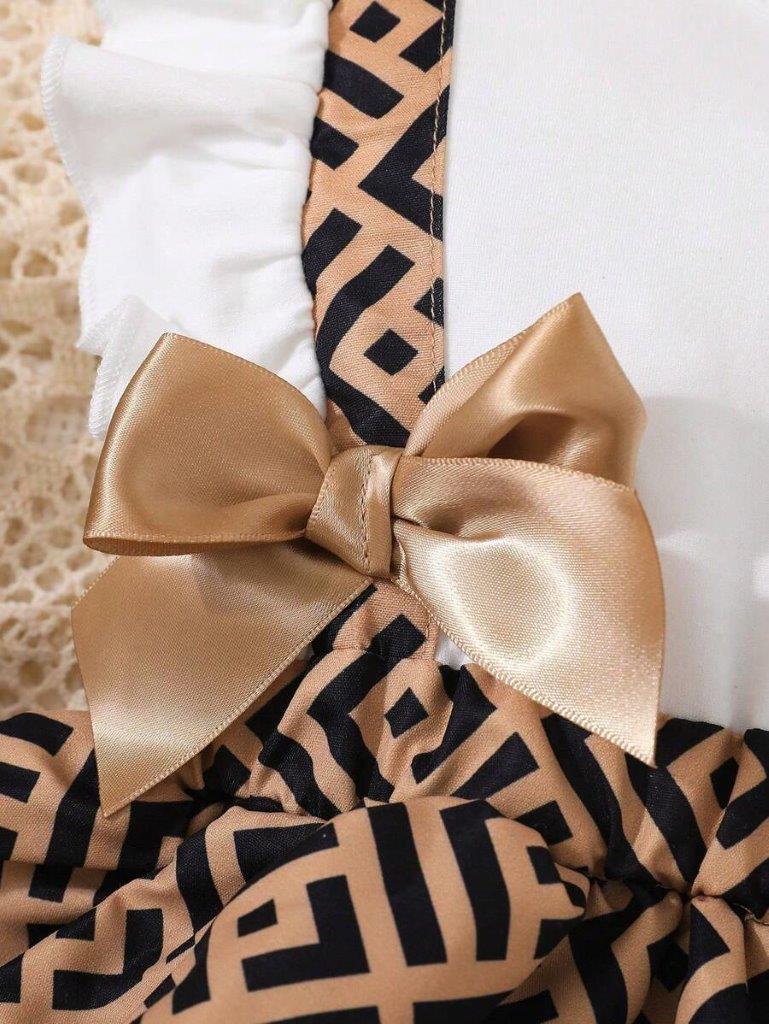 Baby Double Bow Patterned Bodysuit Dress