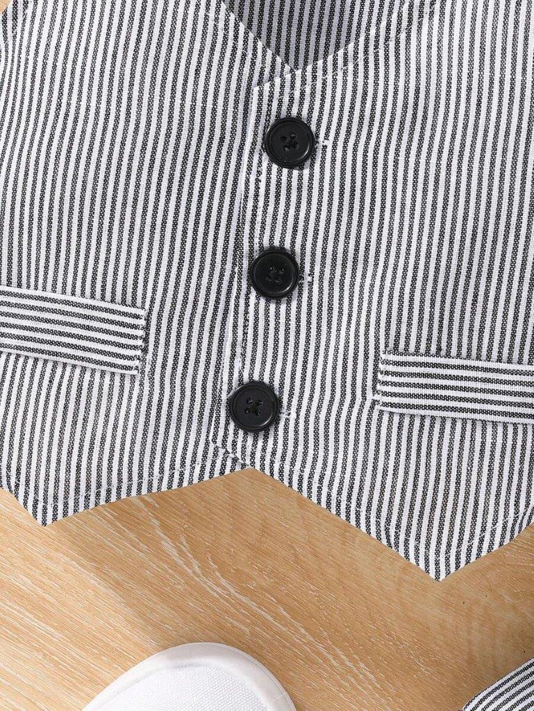 Baby 3 Piece Bow Tie Stripe Bodysuit Vest And Shorts Set