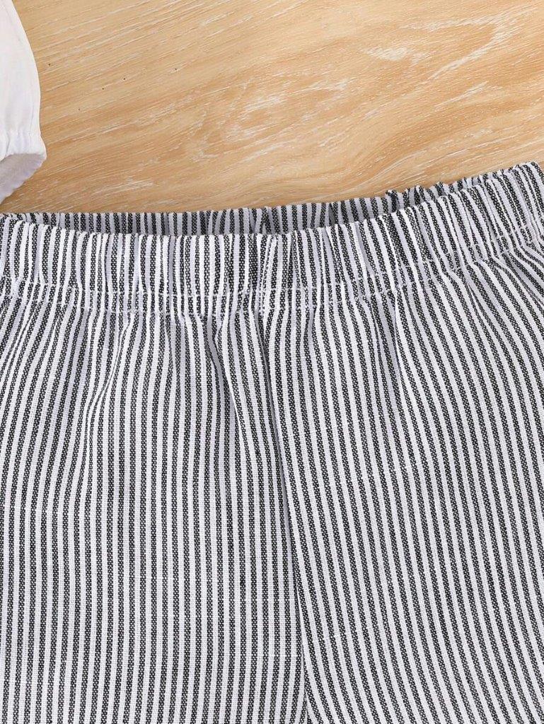 Baby 3 Piece Bow Tie Stripe Bodysuit Vest And Shorts Set