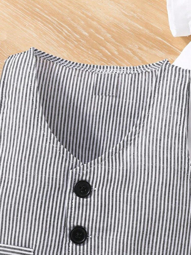 Baby 3 Piece Bow Tie Stripe Bodysuit Vest And Shorts Set