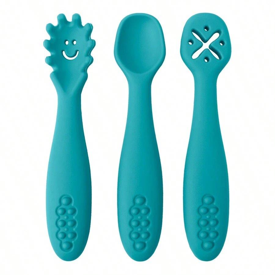 Baby 3 Piece Silicon Spoon Set Blue