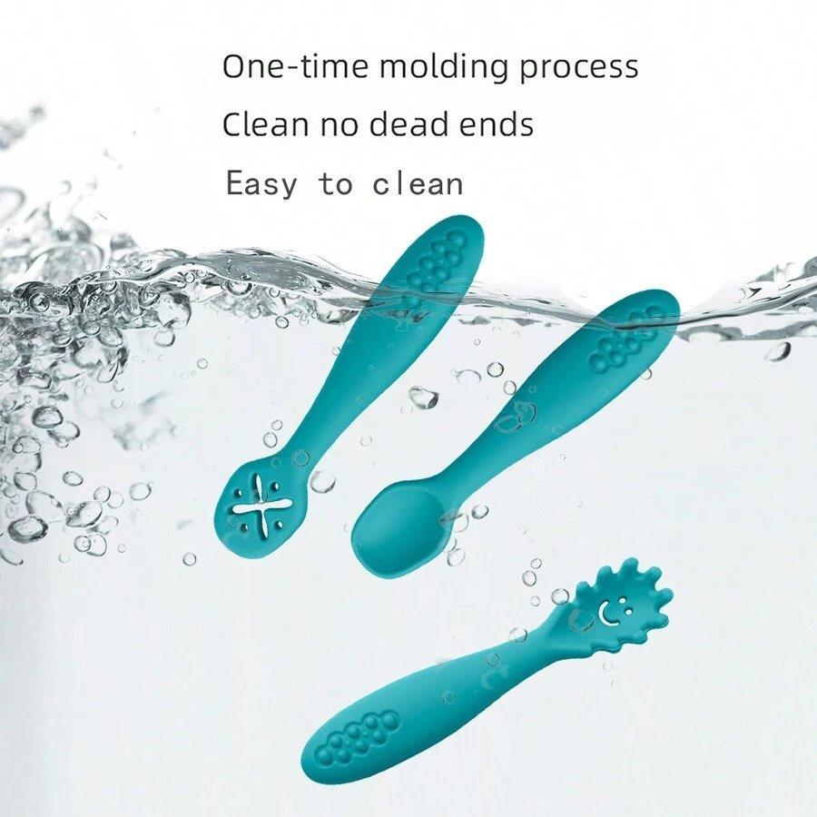 Baby 3 Piece Silicon Spoon Set Blue