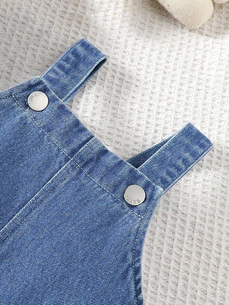 Baby Stripe Tee And Denim Dungaree Set