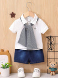 Baby Sailboat Print Tee And Shorts With Stripe Scarf Set