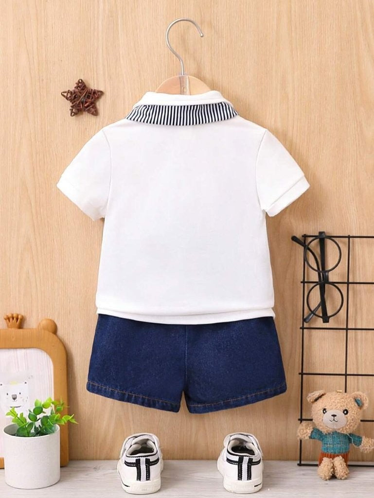 Baby Sailboat Print Tee And Shorts With Stripe Scarf Set