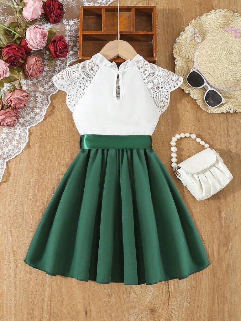 Toddler Girls Elegant Lace Detailed Dress Green