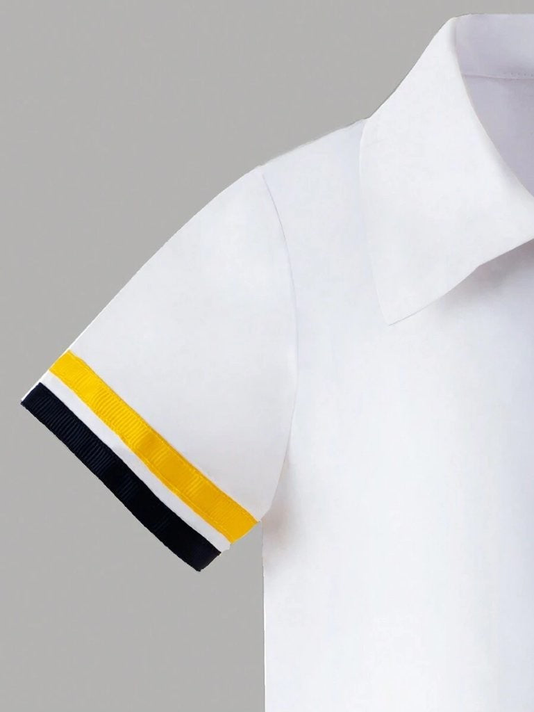 Baby Double Stripe Sleeve Shirt And Shorts With Belt Outfit