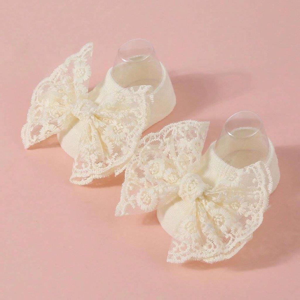 Baby Lace Decor Socks With Headband Beige