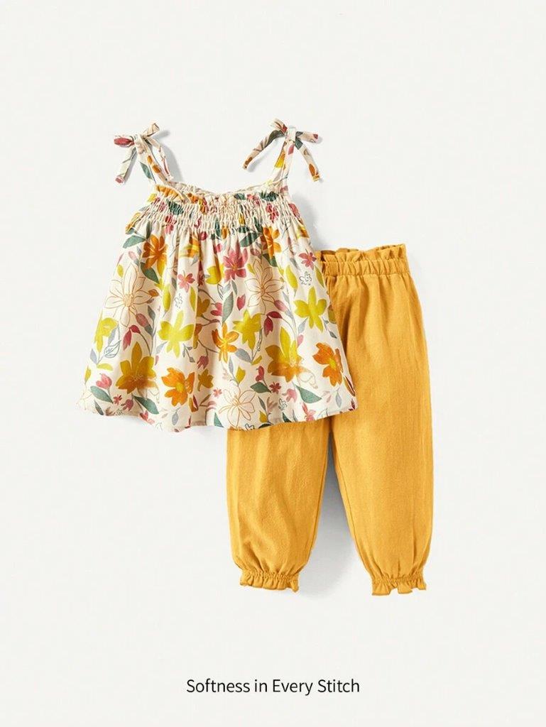 Baby 2 Piece Flower Print Tank Top And Pants Set