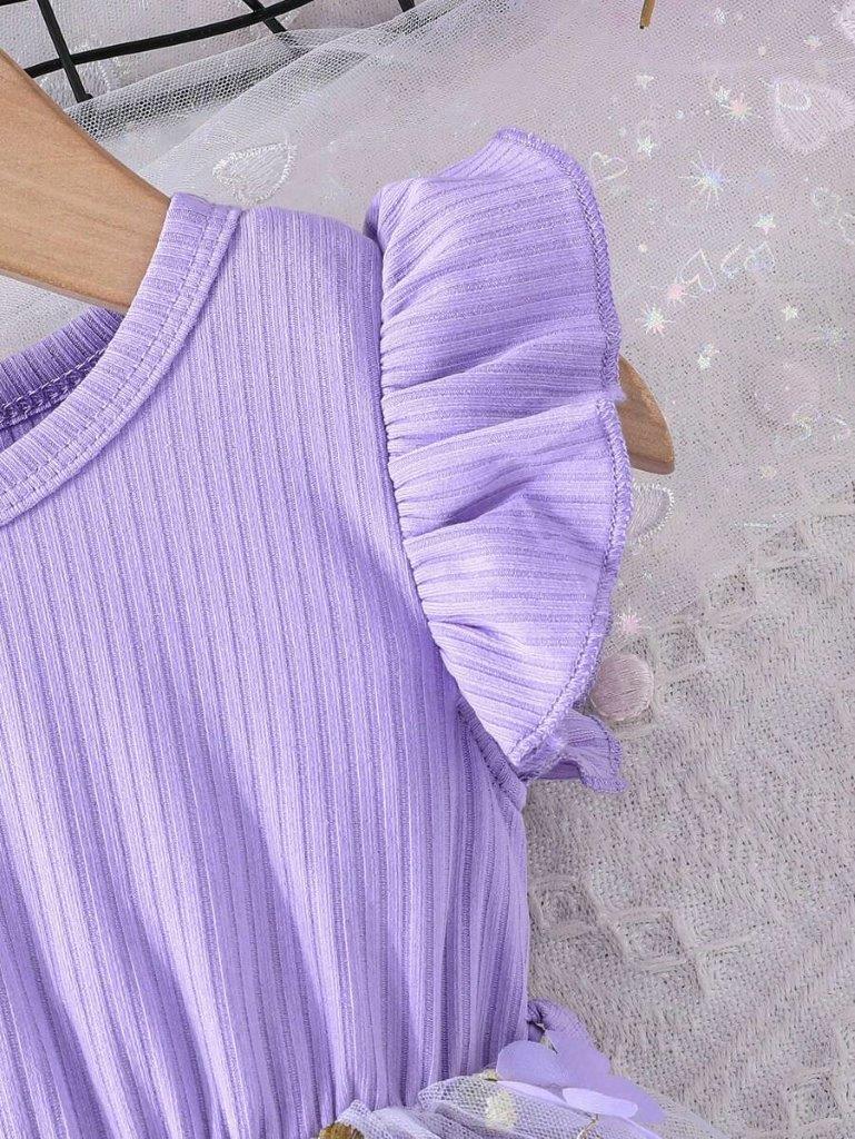 Baby Purple 3D Short Sleeve Flower Dress