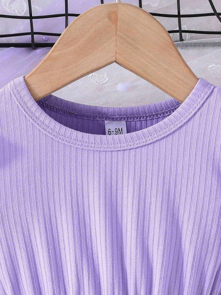 Baby Purple 3D Short Sleeve Flower Dress