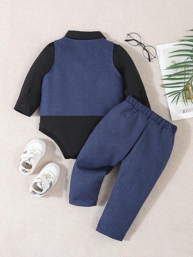 Baby 3 Piece Bow Tie Bodysuit Vest And Pants Set