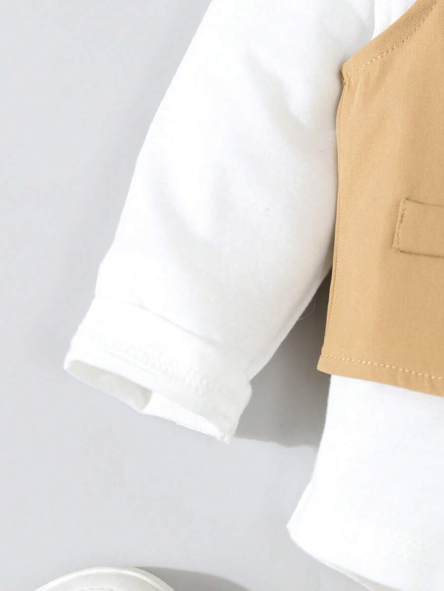Baby 3 Piece Khaki Bow Tie Shirt, Vest And Pants Set