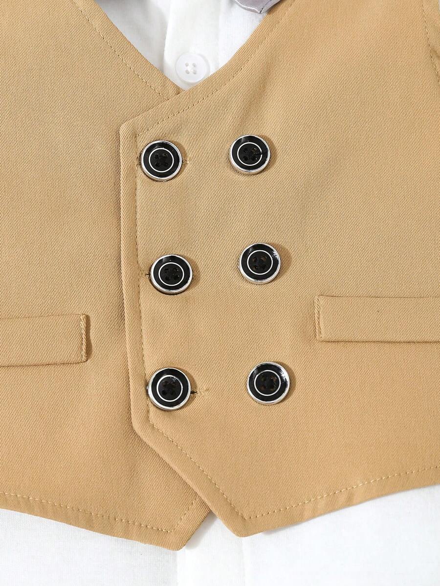 Baby 3 Piece Khaki Bow Tie Shirt, Vest And Pants Set