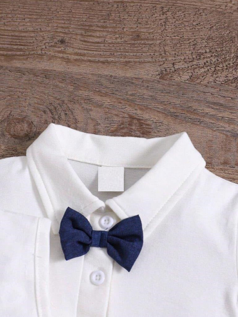 Baby White Embroidery Vest With Bow Tie Romper Set