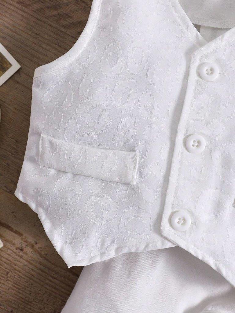 Baby White Embroidery Vest With Bow Tie Romper Set
