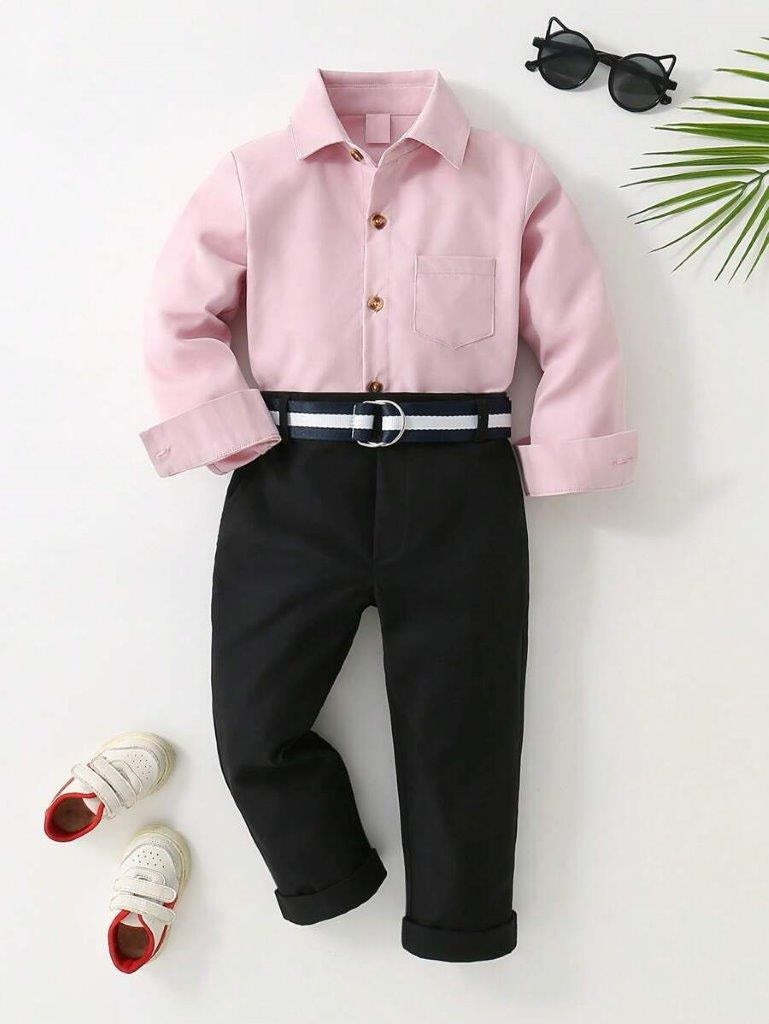 Toddler Boys 3 Piece Shirt With Pants And Belt Set