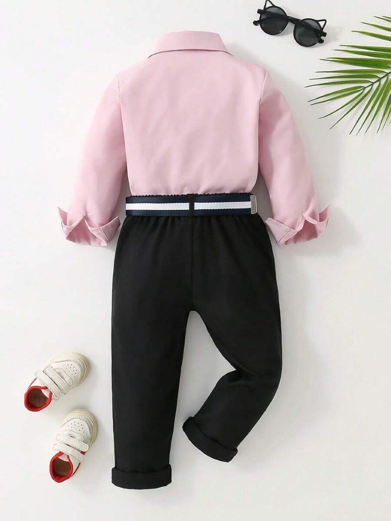Toddler Boys 3 Piece Shirt With Pants And Belt Set