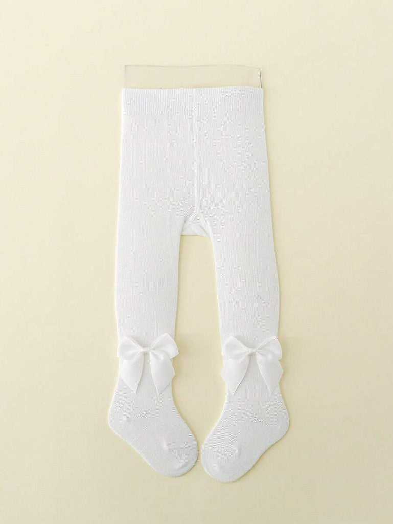 Baby Solid White Tights Bow 6-12 Months