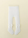 Baby Solid White Tights Bow 6-12 Months
