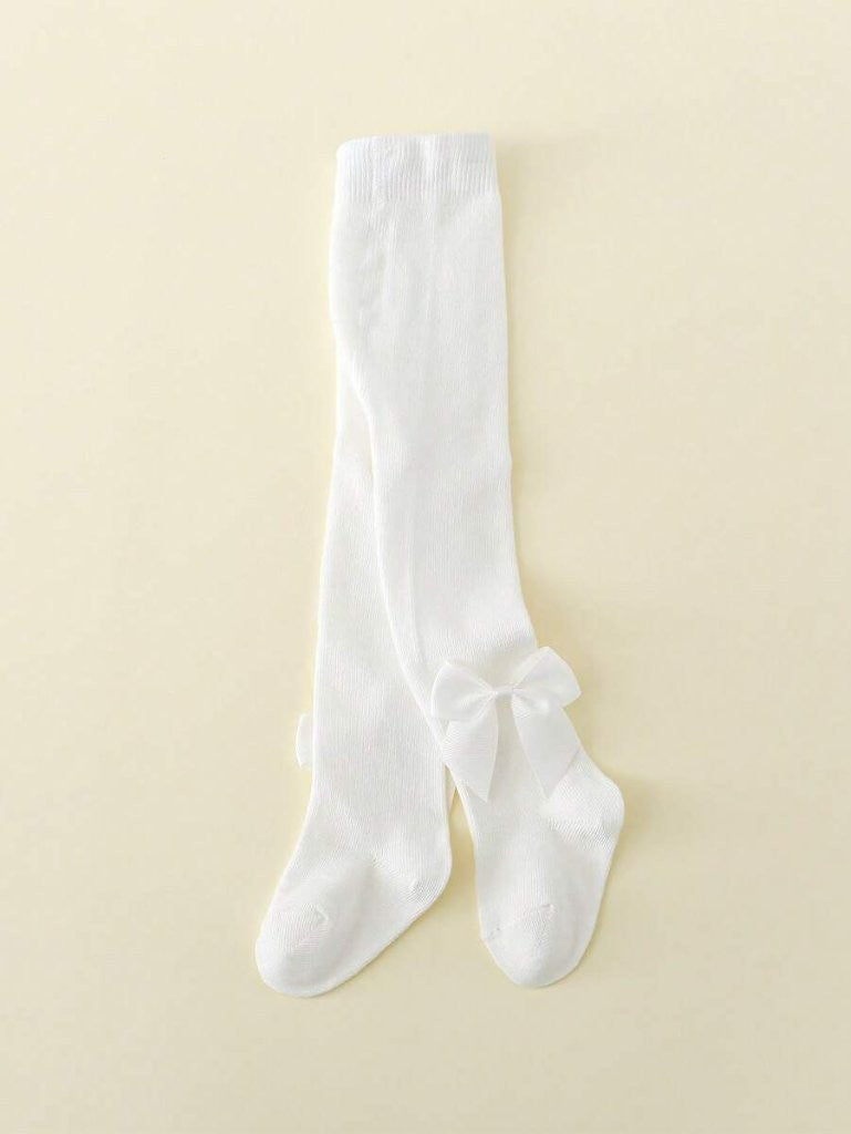 Baby Solid White Tights Bow 6-12 Months