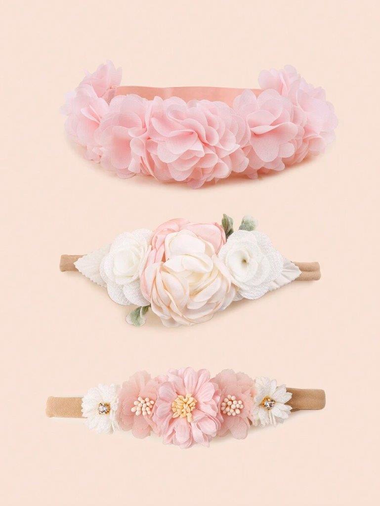 Baby 3 Piece Pink Rose Headband Set