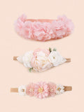 Baby 3 Piece Pink Rose Headband Set