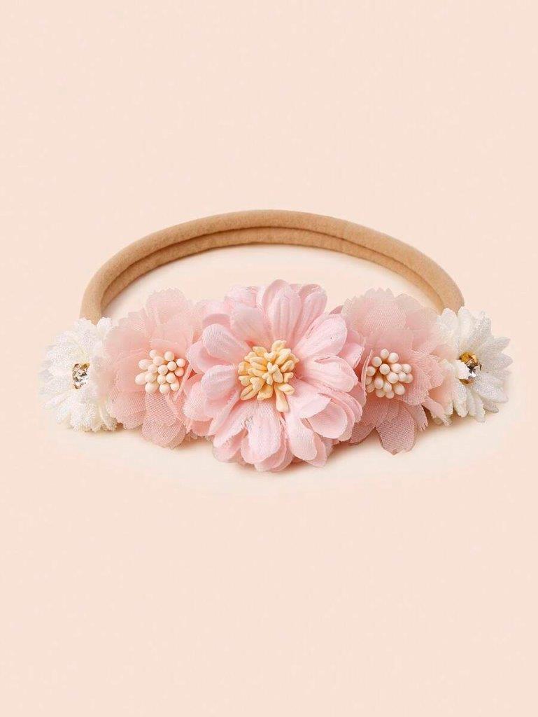 Baby 3 Piece Pink Rose Headband Set