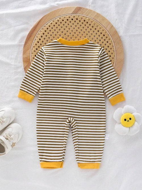 Baby Khaki Stripe Button Up Jumpsuit