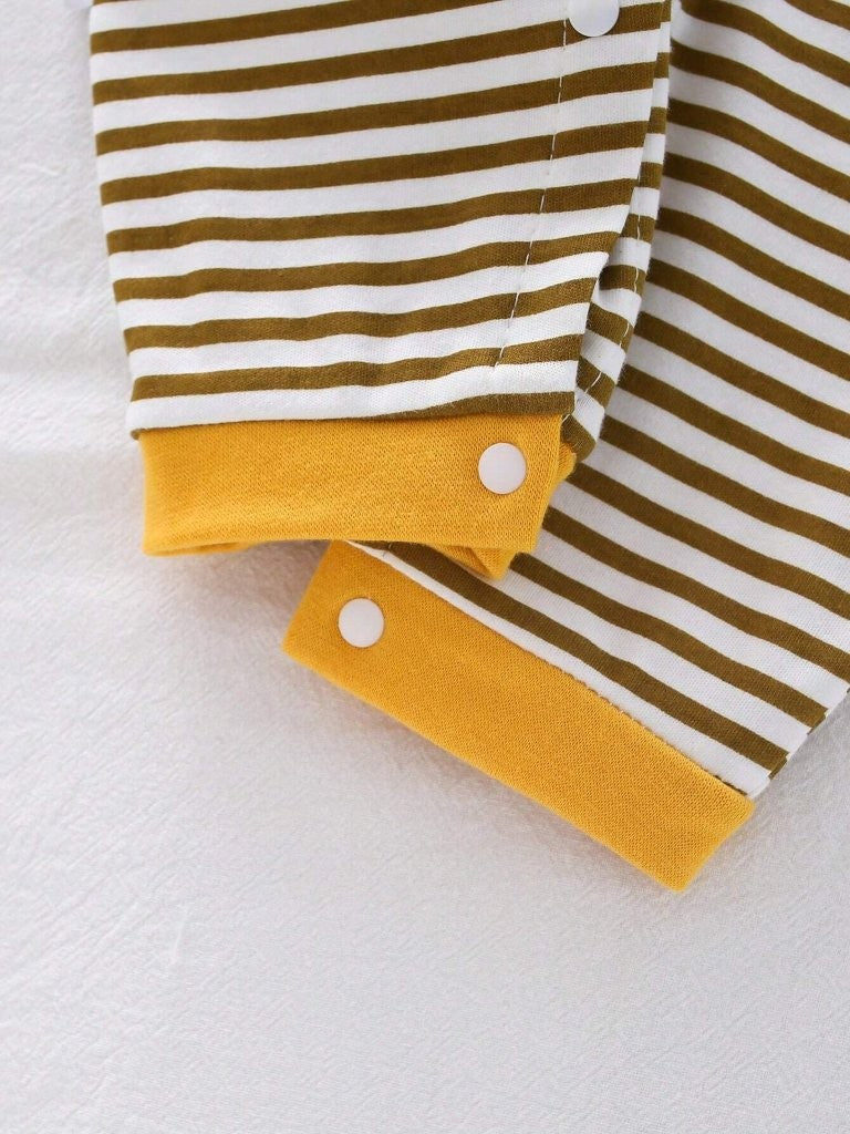 Baby Khaki Stripe Button Up Jumpsuit