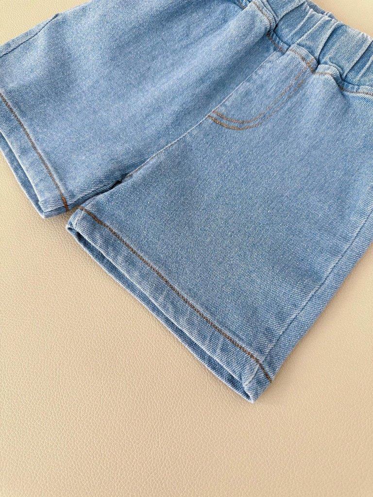 Baby White Dino Tee And Denim Shorts Set