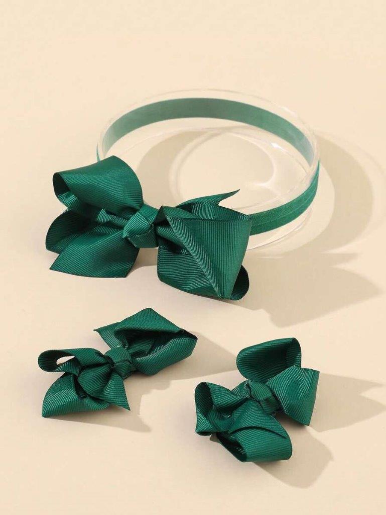 Baby Bow Headband With Clips Set Green