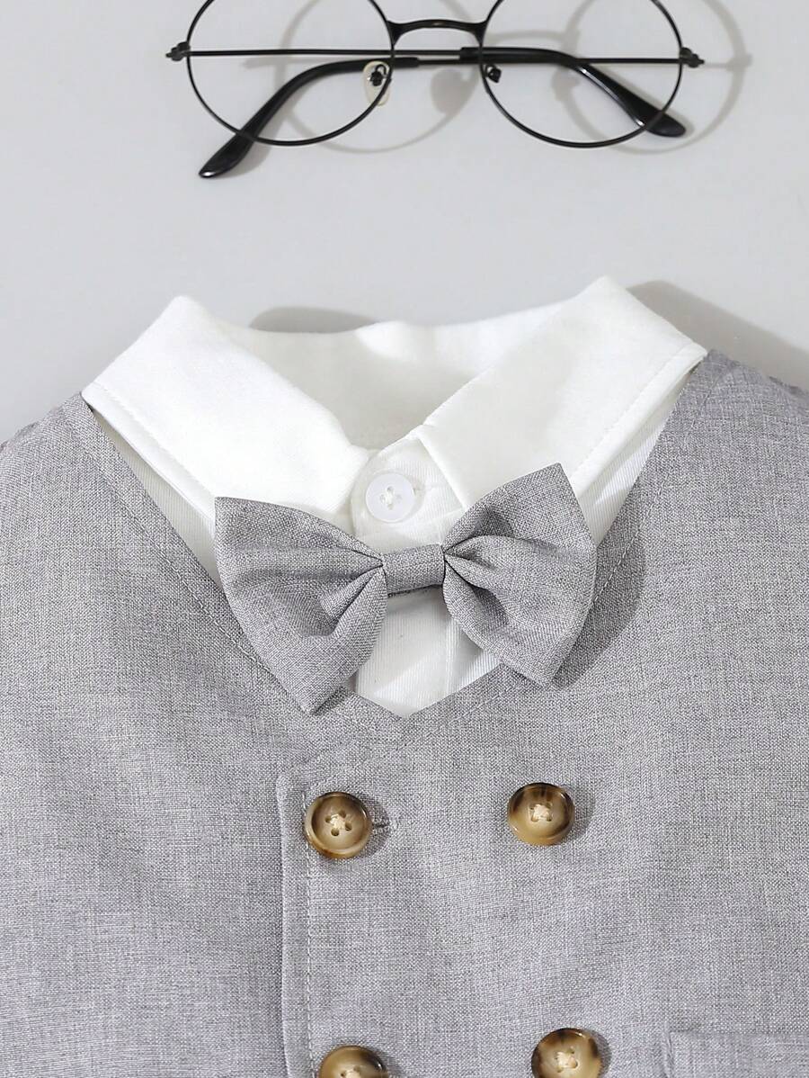 Baby 3 Piece Bow Tie Shirt, Vest And Pants Set Grey