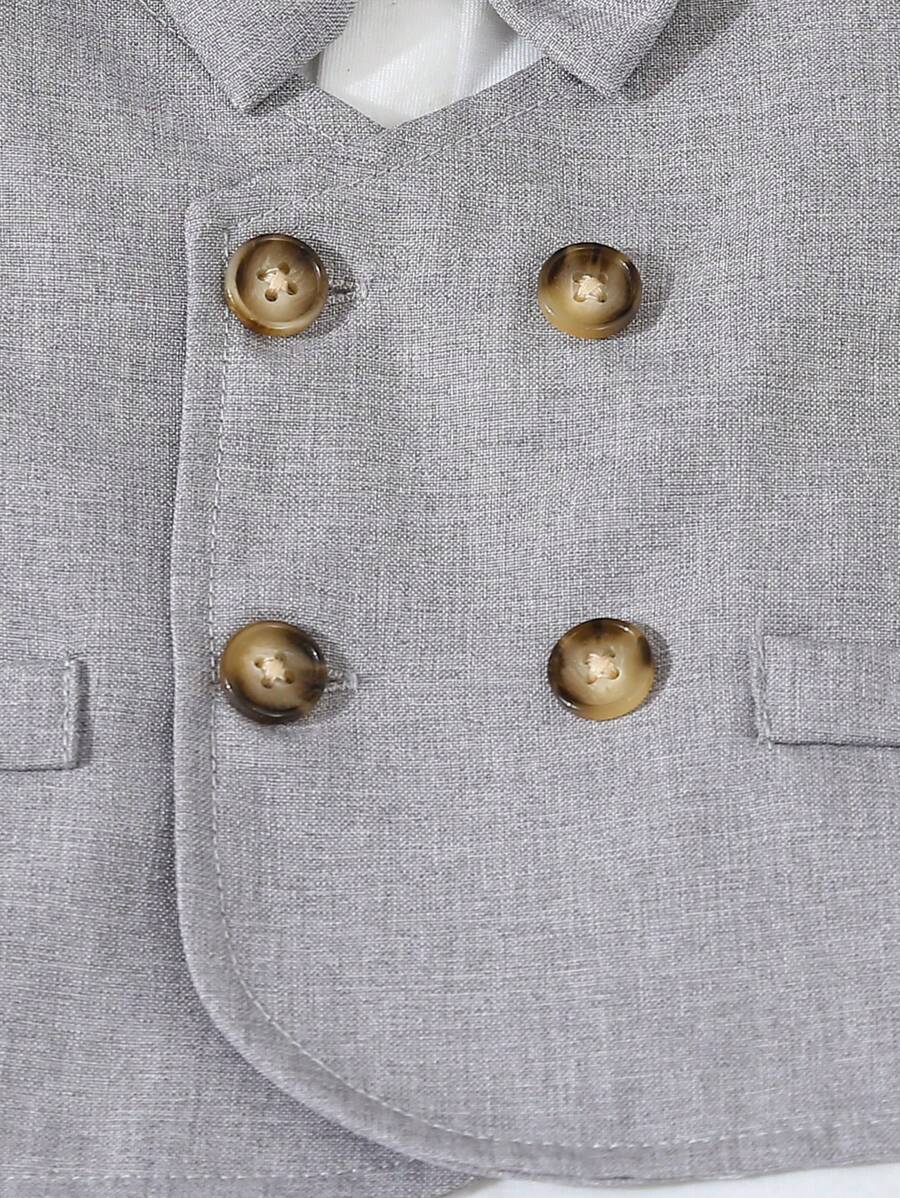 Baby 3 Piece Bow Tie Shirt, Vest And Pants Set Grey