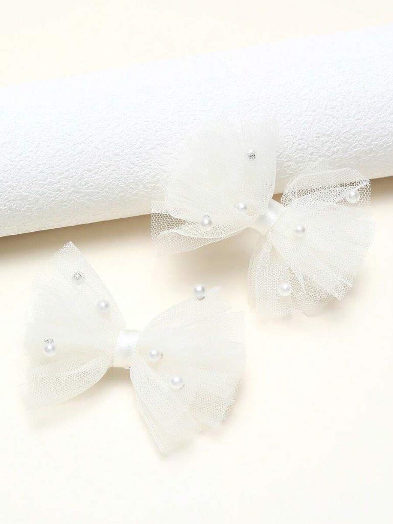 2 Piece White Mesh Pearl Hair Clips