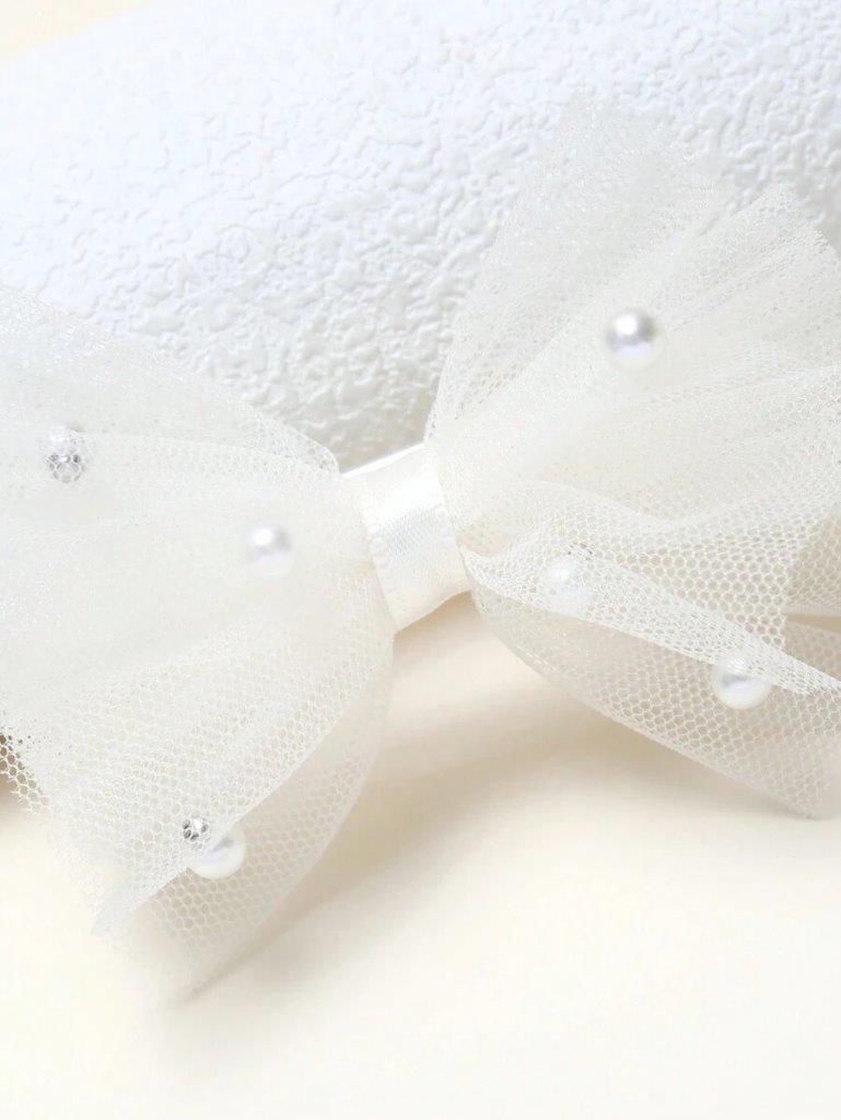 2 Piece White Mesh Pearl Hair Clips
