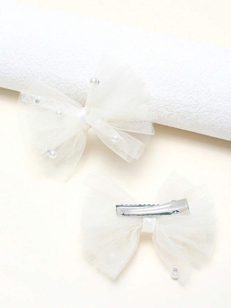 2 Piece White Mesh Pearl Hair Clips
