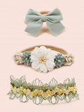 Baby 3 Piece Rose Headband Set Green