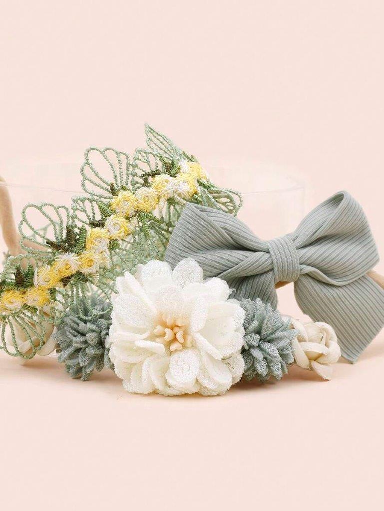 Baby 3 Piece Rose Headband Set Green