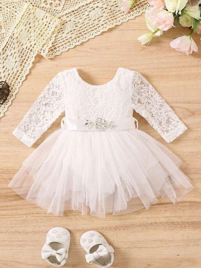 Baby Lace Mesh Bodysuit Dress White