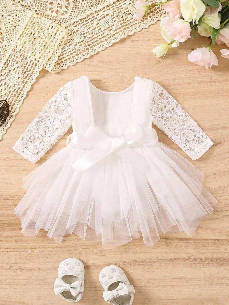 Baby Lace Mesh Bodysuit Dress White