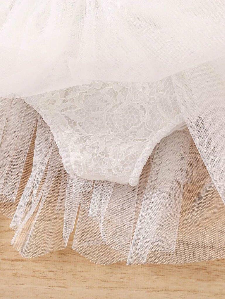 Baby Lace Mesh Bodysuit Dress White