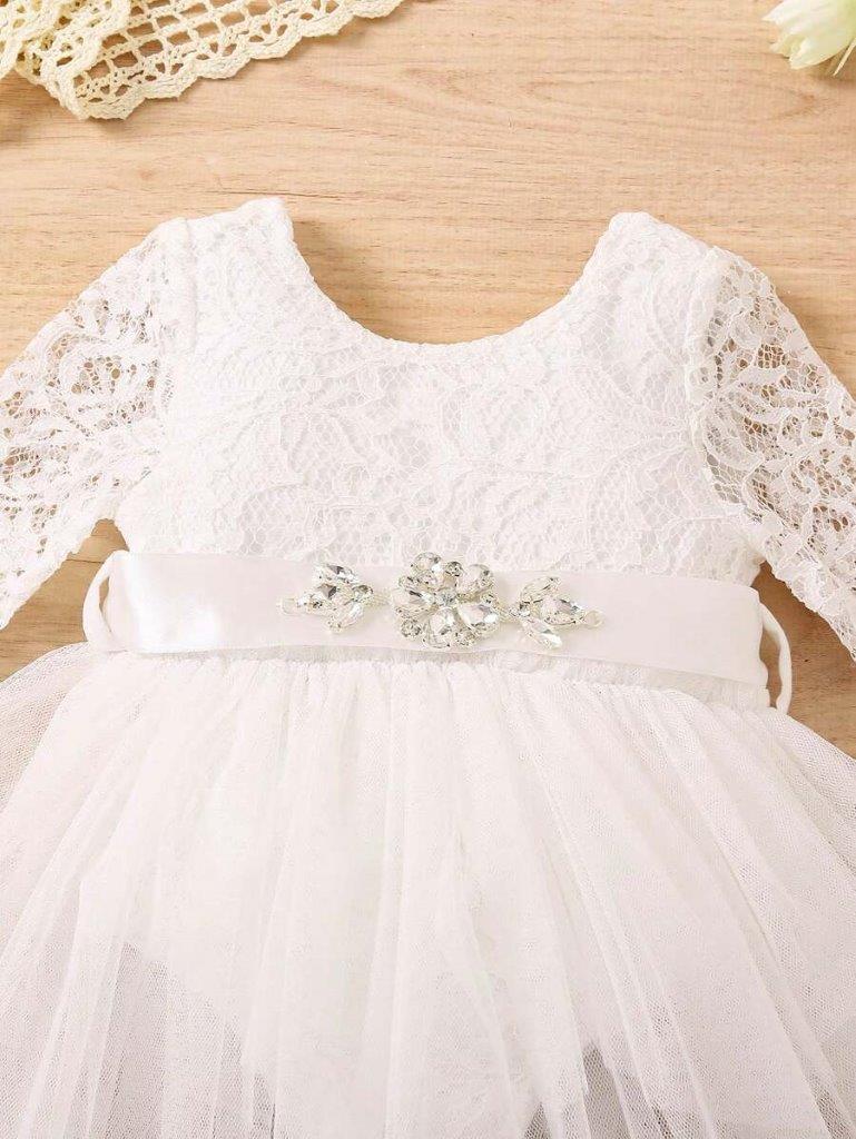 Baby Lace Mesh Bodysuit Dress White