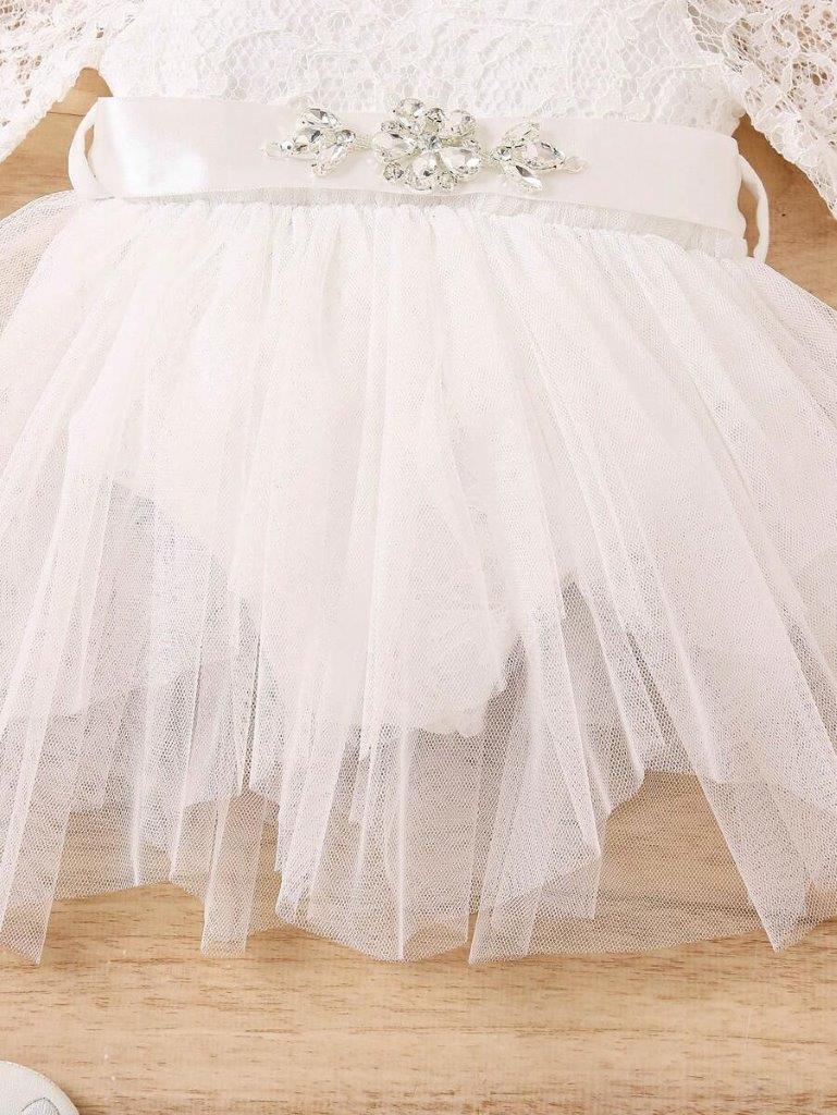 Baby Lace Mesh Bodysuit Dress White