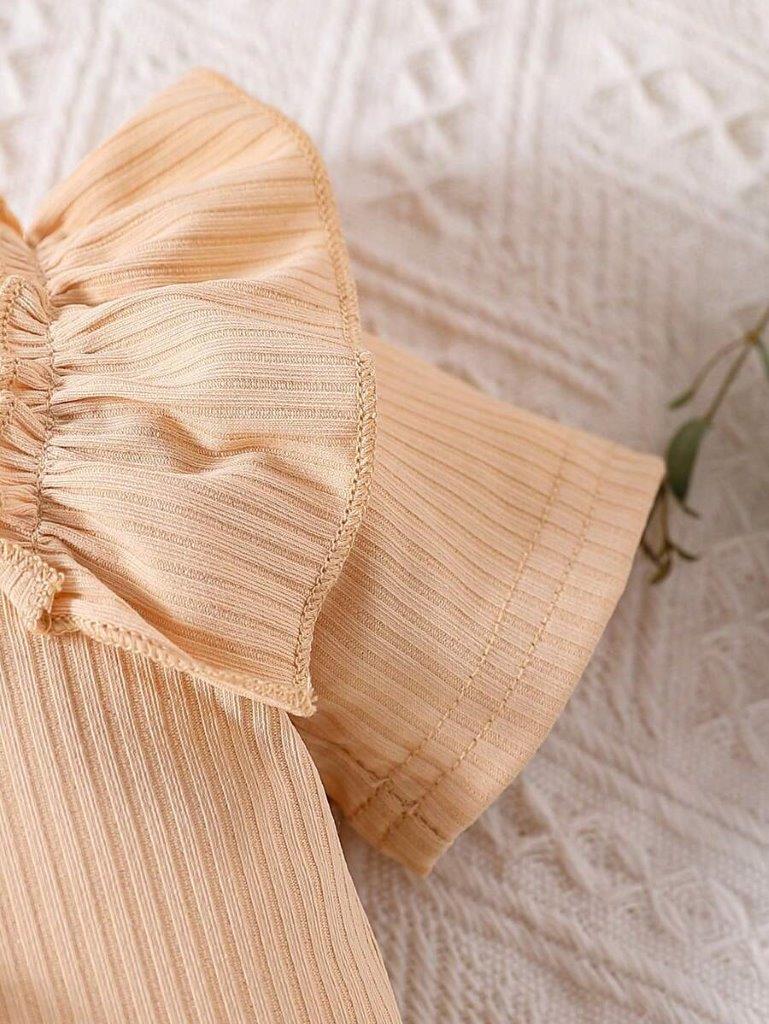 Baby Ribbed Bodysuit And Floral Shorts Set Apricot
