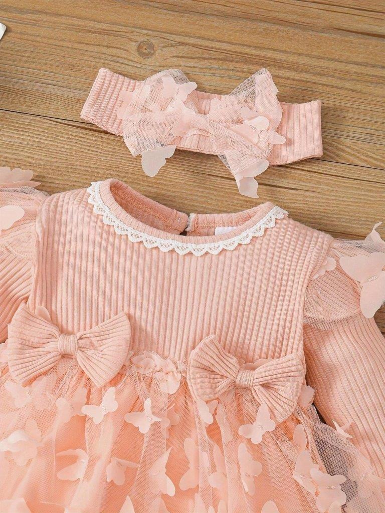 Baby Pink Double Bow 3D Butterfly Dress