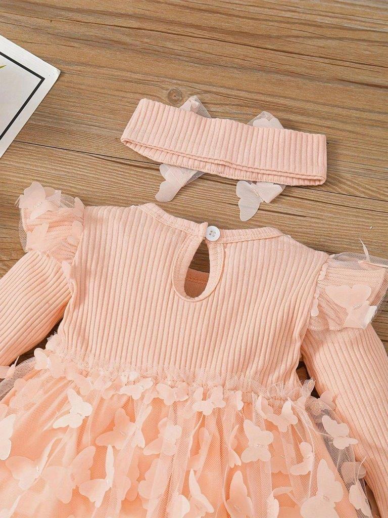 Baby Pink Double Bow 3D Butterfly Dress