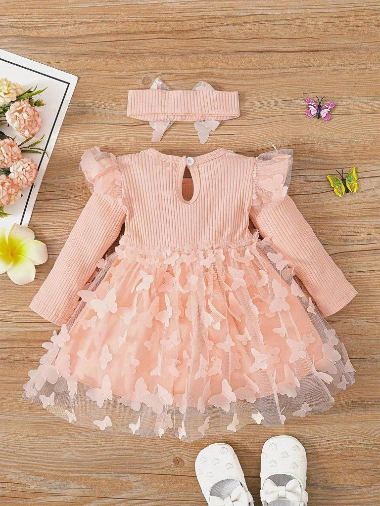 Baby Pink Double Bow 3D Butterfly Dress